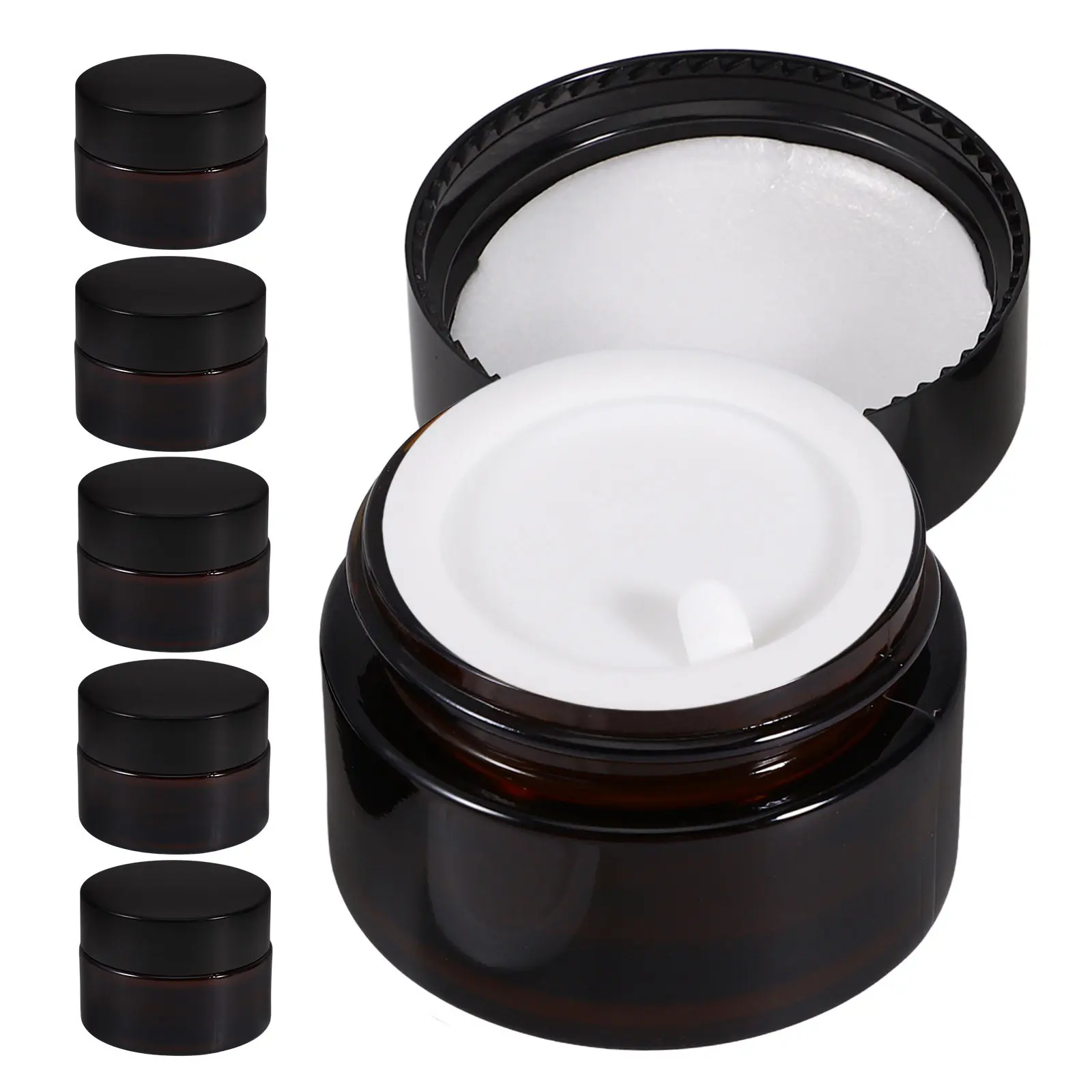 Tarros de crema de vidrio para el cuidado de la piel, tapas a prueba de fugas, tamaño de viaje, almacenamiento de loción de maquillaje pequeño, elegante y estable, 6 uds.