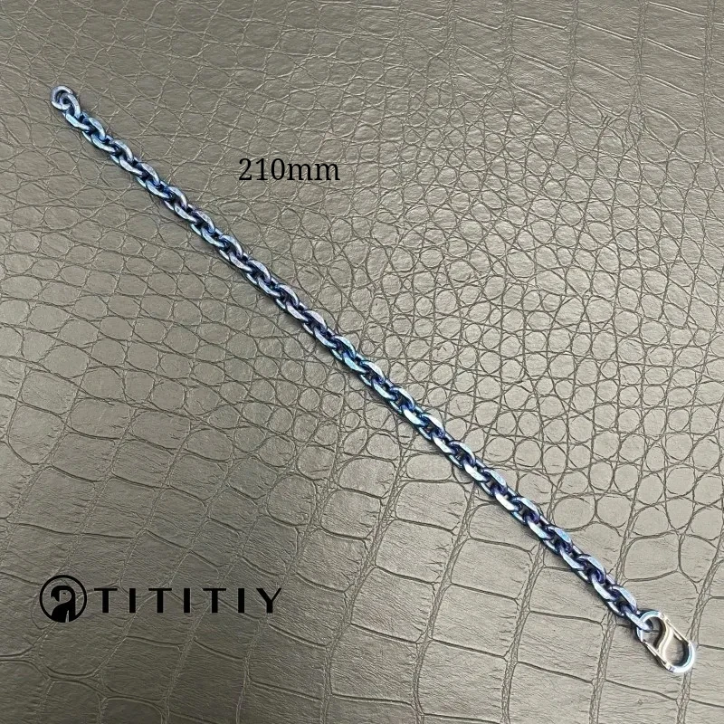 Pure Titanium Ice Crystal Blue Wide 7mm Titanium Bracelet Ultra - Light Anti - Allergy Trendy Fashion Men Wumen Bracelet 210mm