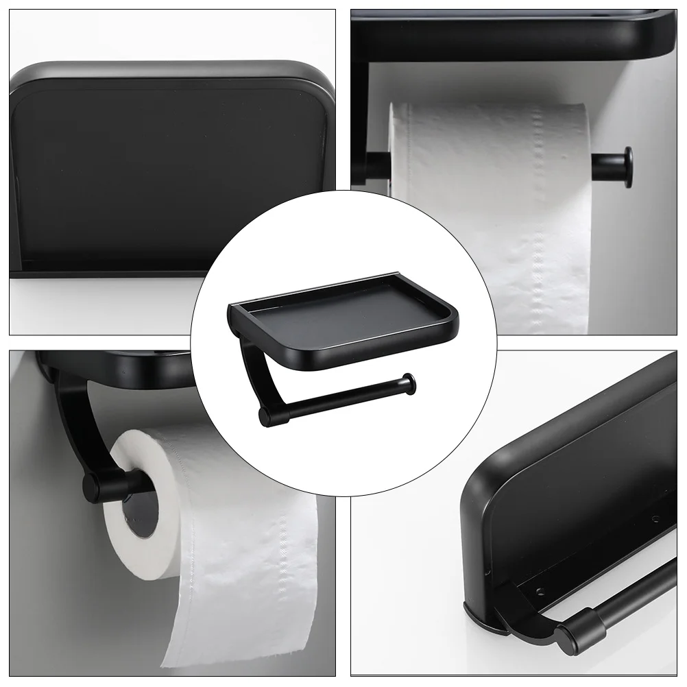Black Thickened Space Aluminum Bathroom Phone Rack Multi-Function Roll Paper Holder Wall-Mounted Tissue Box Stand For Kitchen