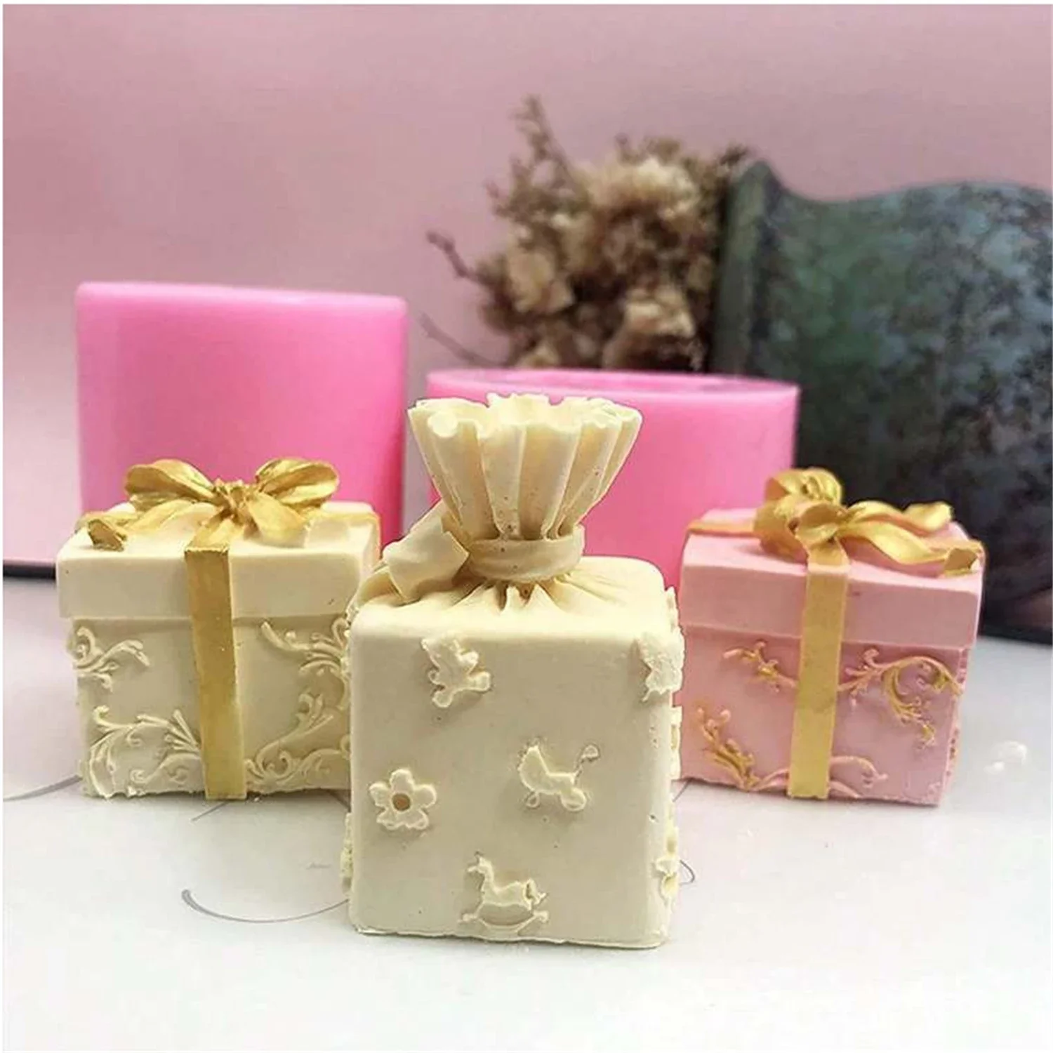 Christmas Silicone Candle Mold Gift Box Shape Diy Aromatherapy Candle Gift Silicone Mold Drop Plaster Flip Candle Making Tool