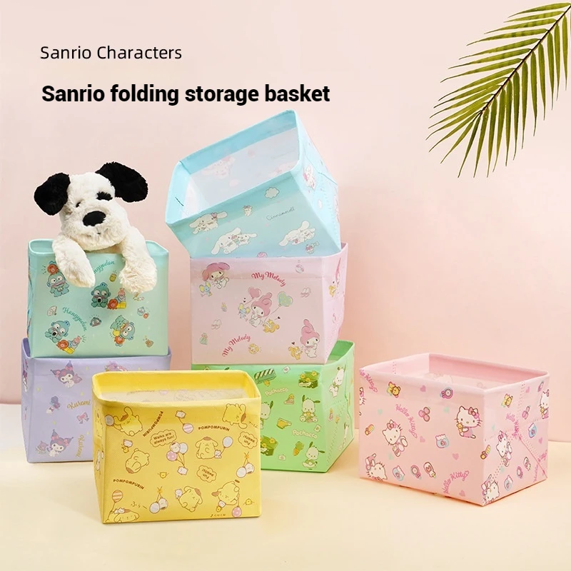 Sanrio Authorizes Cute Cartoon Stationery Snacks Folding Storage Basket Cute Girl Heart Portable Dormitory Home Good Items