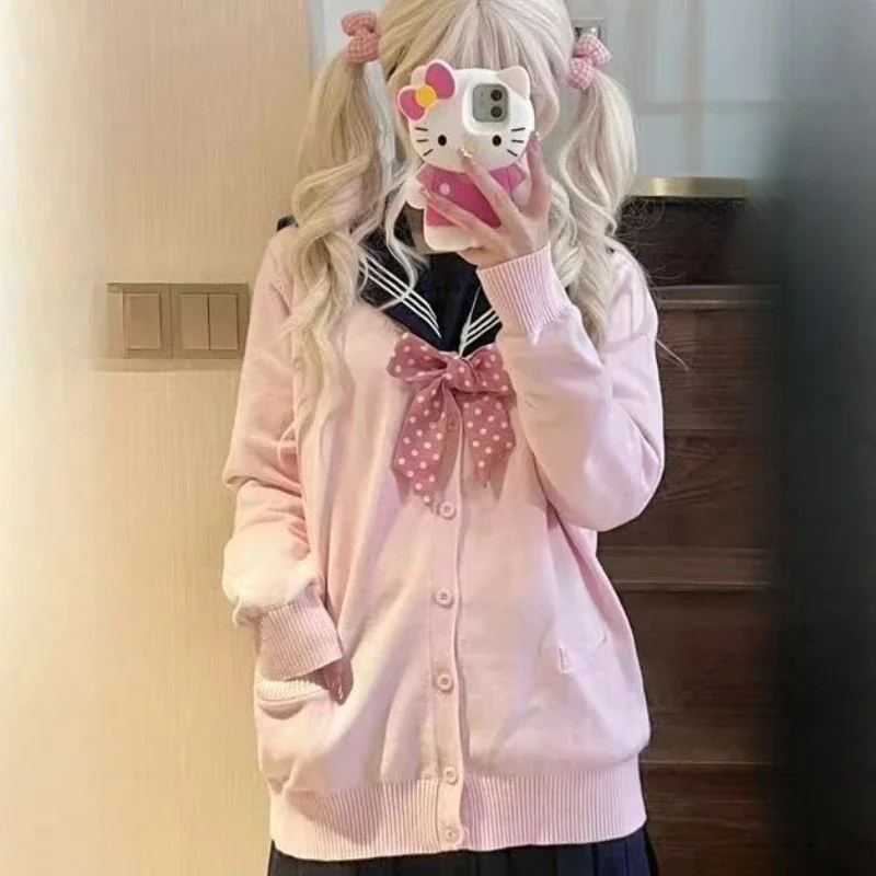 Anime Yellow Knitted Cardigan 2025 Spring and Autumn New JK Knitted Shirt Coat Long Sleeve V-neck Women\'s Cardigan Top