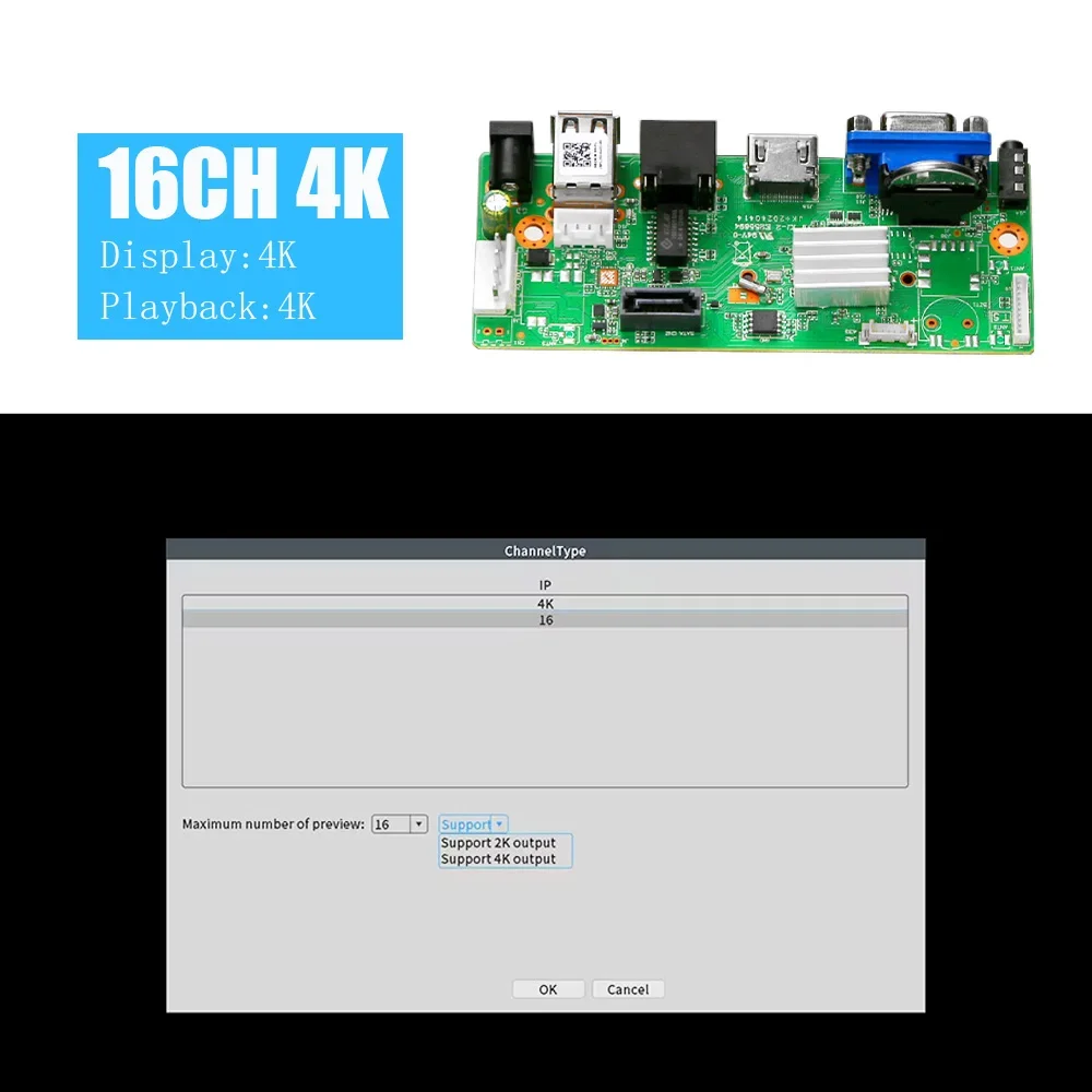 CCTV 16CH 4K H.265 NVR HD 3840*2160 Ausgang 2 SATA HDD Gesicht Menschliche Unterstützung Cloud Xmeye Pro App mobile Überwachung