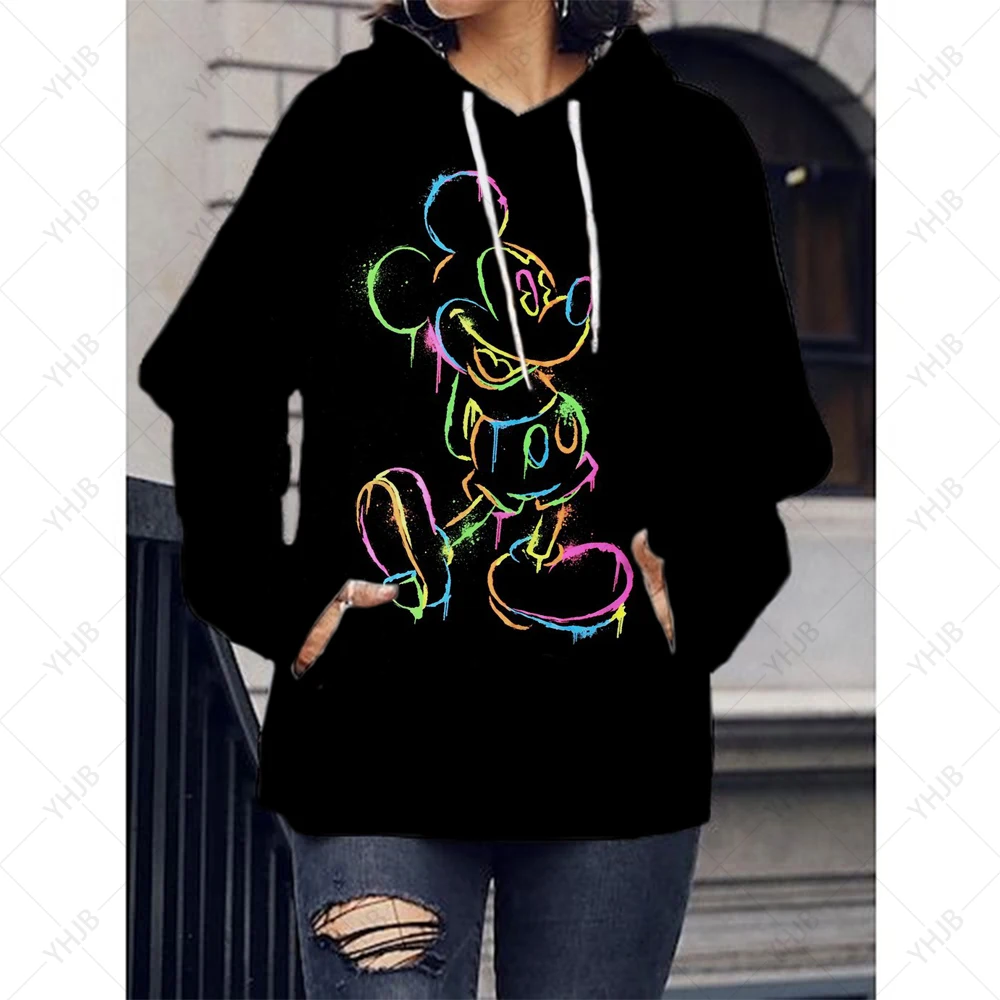 Kawaii Disney Minnie Mickey Mouse Print Anime Hoodie Women Funny Cartoon Aesthetic Sweatshirt Streetwear Graphic Hoody Female