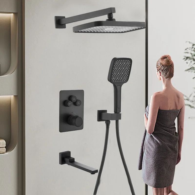 

Concealed shower nozzle black hotel project embedded in wall type hot and cold pre-embedded box constant temperature shower set