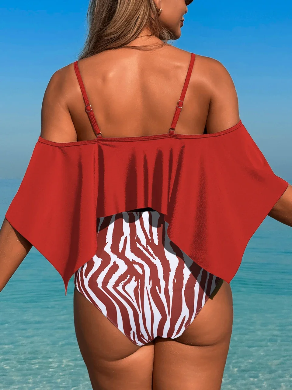 High Waist Bikini Women Print Swimwear 2025 Fashion Ruffle Trim Swimsuit Femaile Bathers Bathing Swimming Suit Beachwear Summer