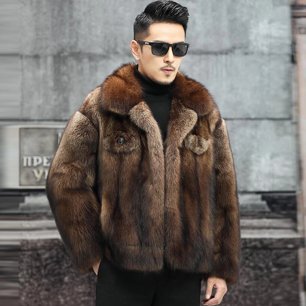 Denny&Dora Men's Brown Mink Fur Coat