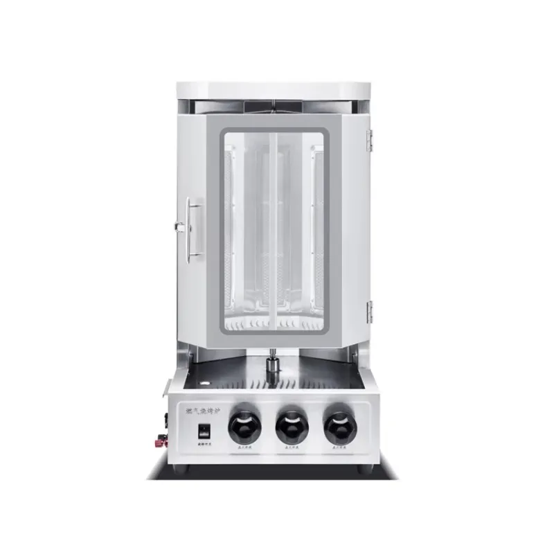 Vertical stainless steel 3-burner gas shawarma counter with door
