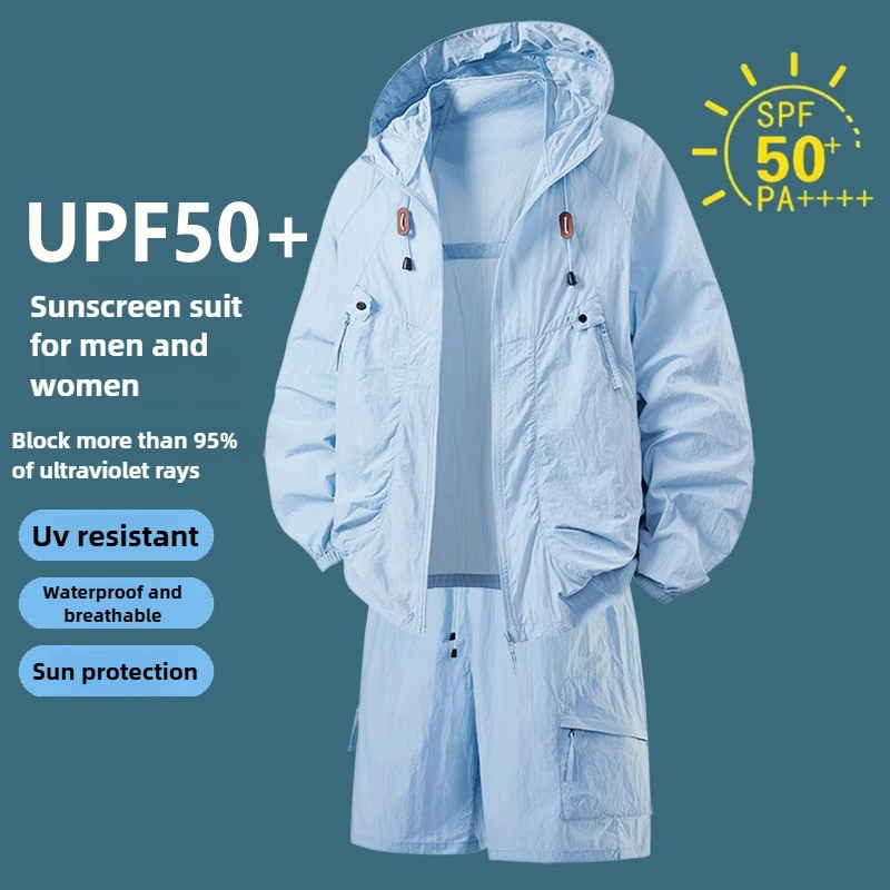 UPF50+ Sun Protection Sets Men Waterproof Hiking Running Ice Skin Jacket Shorts Ultra-Light Quick Dry Outdoor Mens Fishing Suits