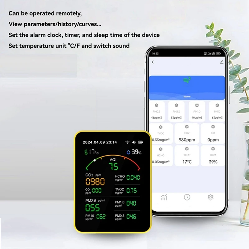 Tuya Wifi 15In1 Air Quality Detector Household Portable PM0.3 PM1.0 PM2.5 PM10 CO CO2 TVOC HCHO Tester Clock