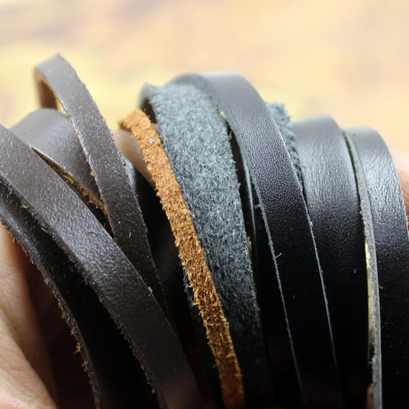 2meters Flat Genuine Leather Laces Cowhide Strip Cord Braiding String for DIY Bracelet Necklace Jewelry Shoes Craft Making