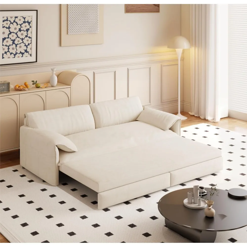 أريكة سرير قابلة للسحب بحجم كوين 66 بوصة، أريكة نوم قابلة للتحويل 3 في 1 مع مساحة تخزين جانبية، سرير بمقعدين مخملي حديث، لغرفة المعيشة #5