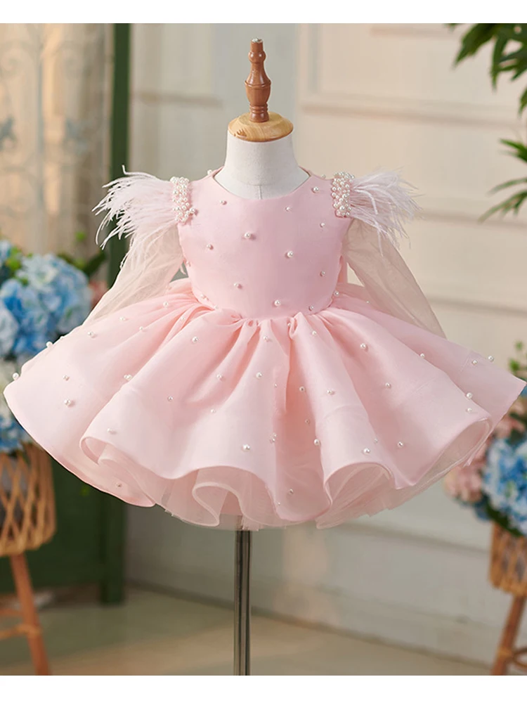 One-year-old baby dress pink 2026 new catch week little girl birthday princess dress bubble sleeve puffy gauze skirt