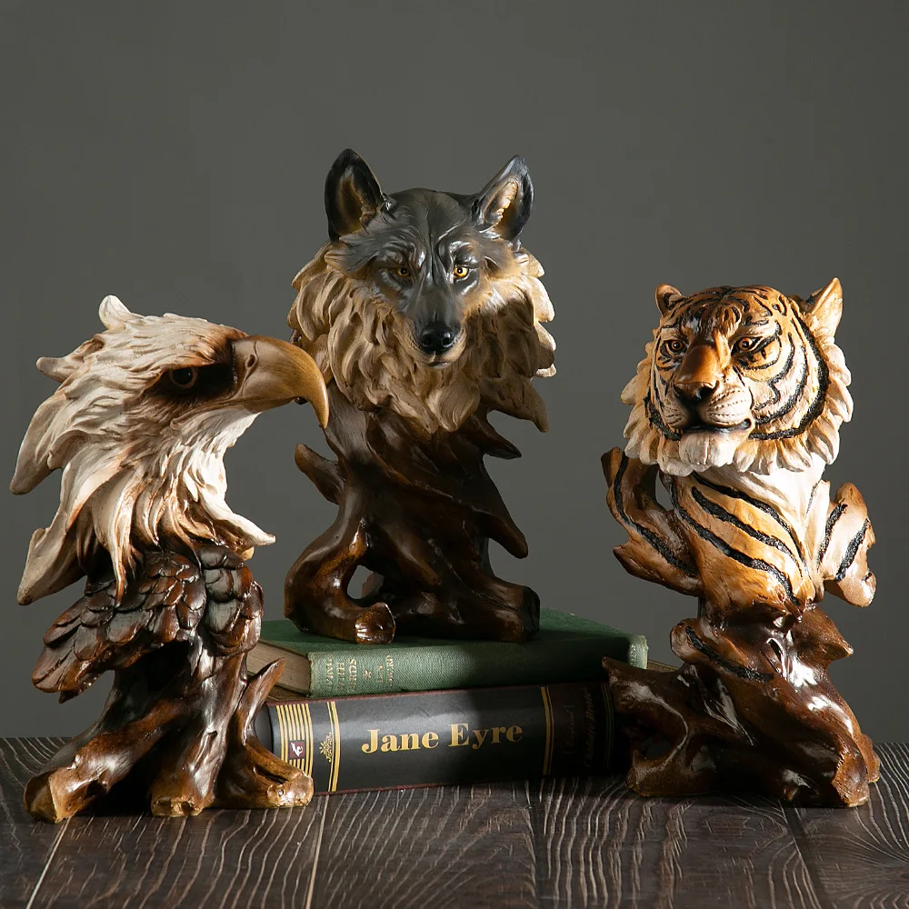 Resin Handicraft Artificial Animal Sculpture Eagle Wolf Ornaments Lion Decorative Figurines Room Decoration