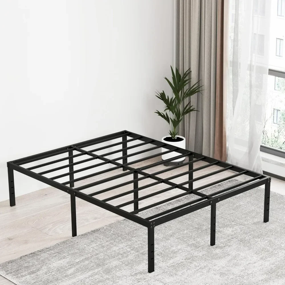 

No need for spring box, 18 inch metal high platform bed frame queen size, large storage space, easy to assemble, black