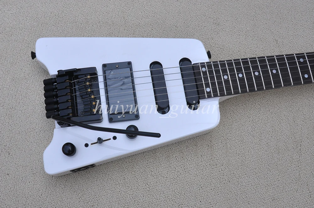 Flyoung 6 Strings White Headless Floyd Electric Guitar with Good Quality Bridge Rosewood Fretboard 24 Frets