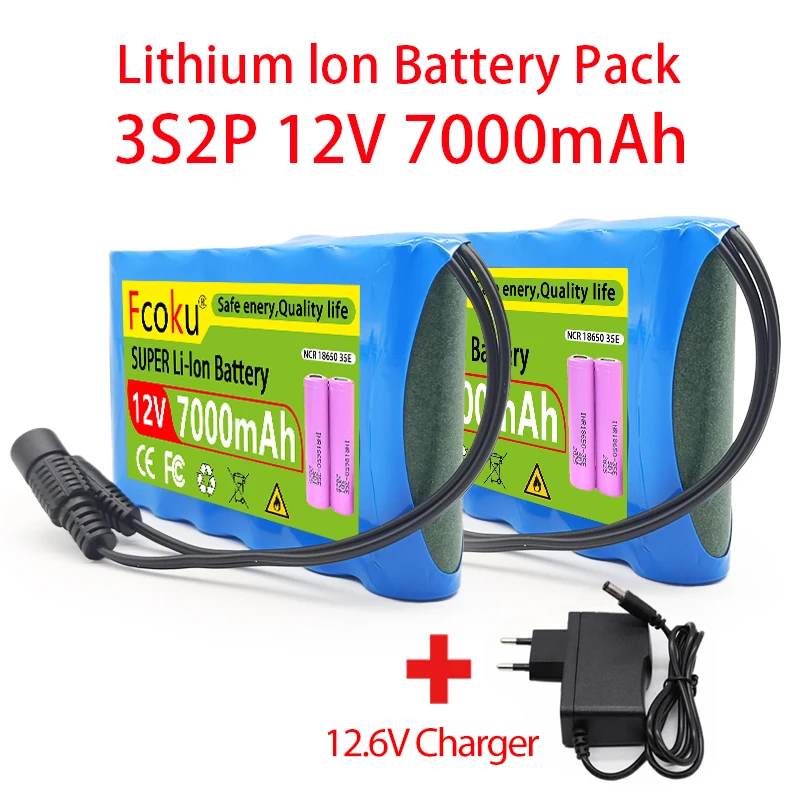 3S2P 12V 7000mAh 18650 Original Lithium Ion Rechargeable Battery Pack,For DC CCTV,Camera Monitor Replacement 12.6V 7Ah Battery