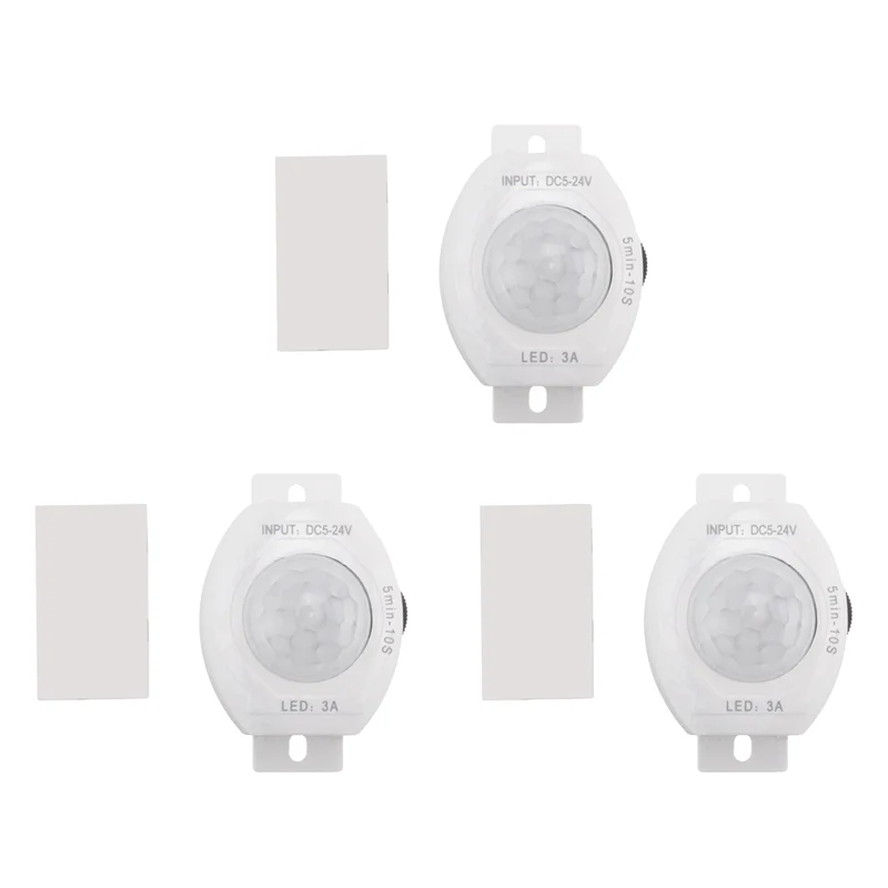 AS95-3X PIR Infrared Motion Sensor Detector DC5-24V Auto On Off Timer Switch Home LED Light(White)