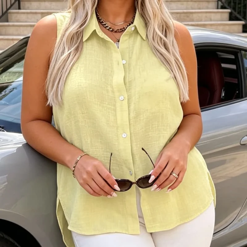 

Новая летняя женская блузка 2026 года с отложным воротником, без рукавов, оверсайз, больших размеров, повседневная, тонкая, однотонная, свободного кроя, для офиса