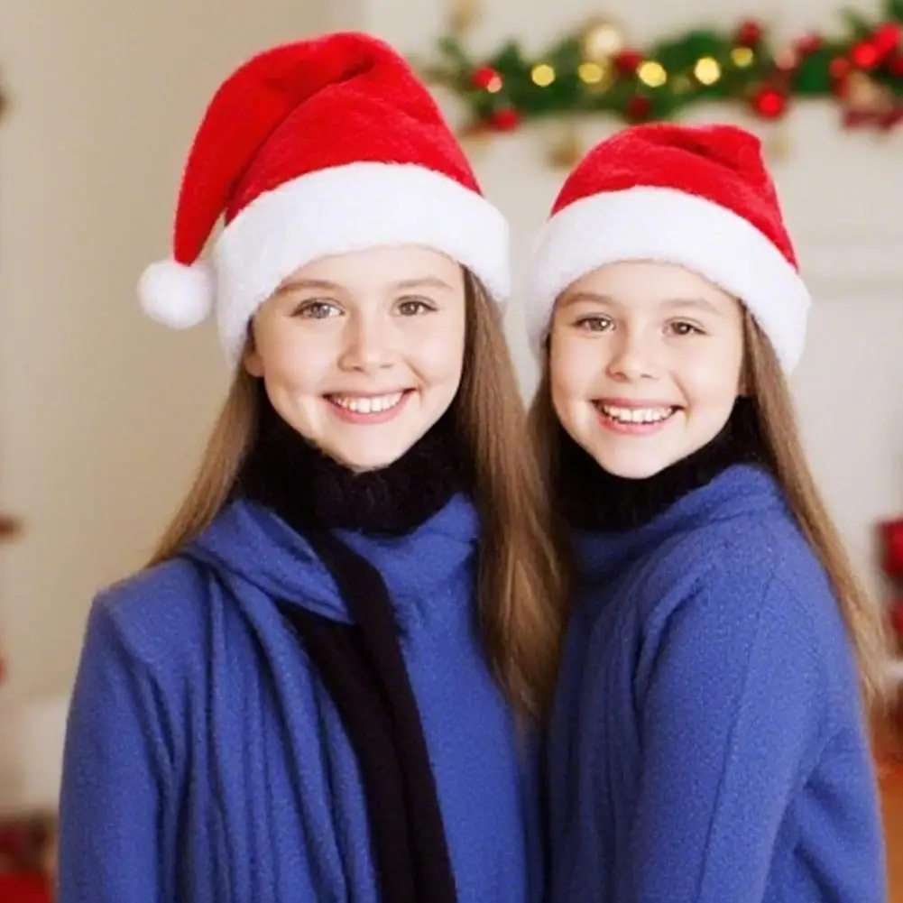 Christmas Santa Hat Kids Adult Santa Claus Plush Hat Women Men Unisex Red Velvet Fluffy Xmas Hat Festivel Party Costume Supplies