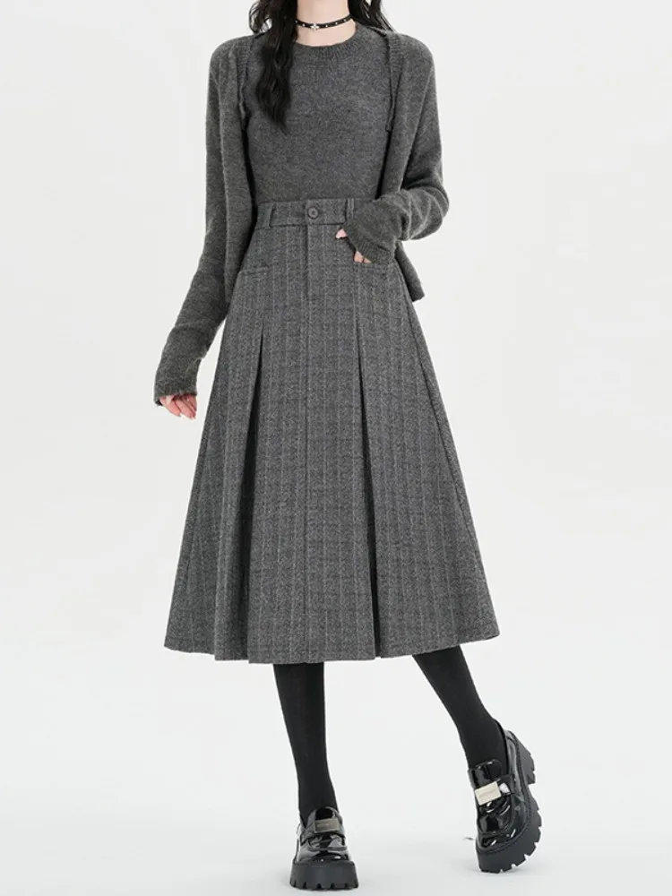 

Женская осенне-зимняя юбка в Корейском клетку, толстая удобная шерстяная юбка для костюма, плиссированная плиссированная юбка трапециевидной формы, женская SK074