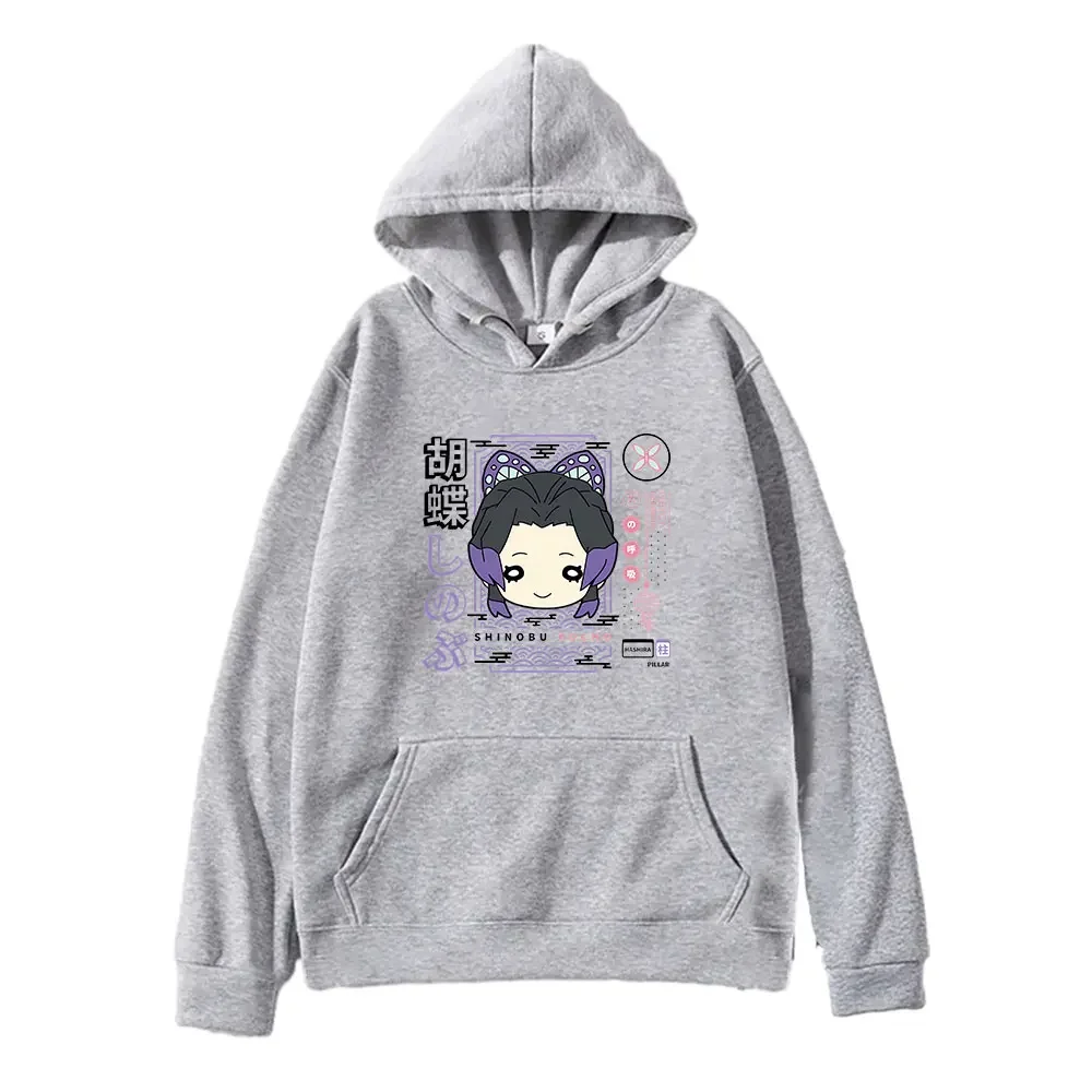 Cute Kochou Shinobu Demon Slayer Anime Hoodies For Women Men Kawaii Cartoon Print Long Sleeves Warm Fleece Sweatshirts Clothing