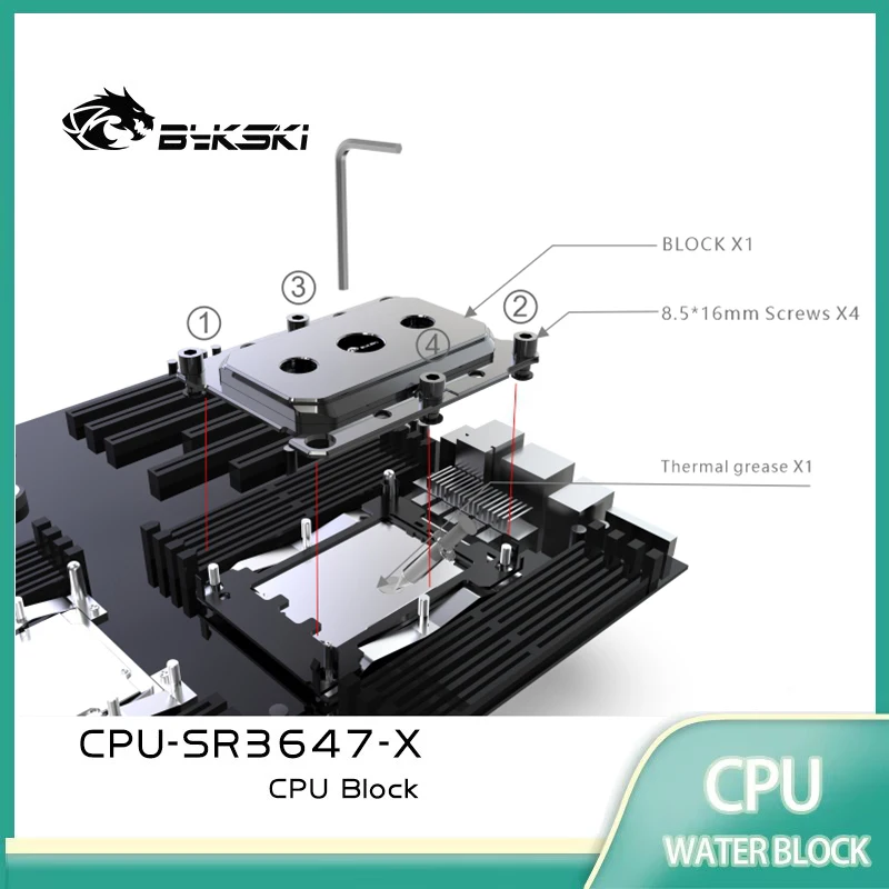 Bykski CPU-SR3647-X CPU Water Block Use for Intel LGA 3647 Socket Rectangle CPU / Copper Metal Radiator Liquid PC Cooler System