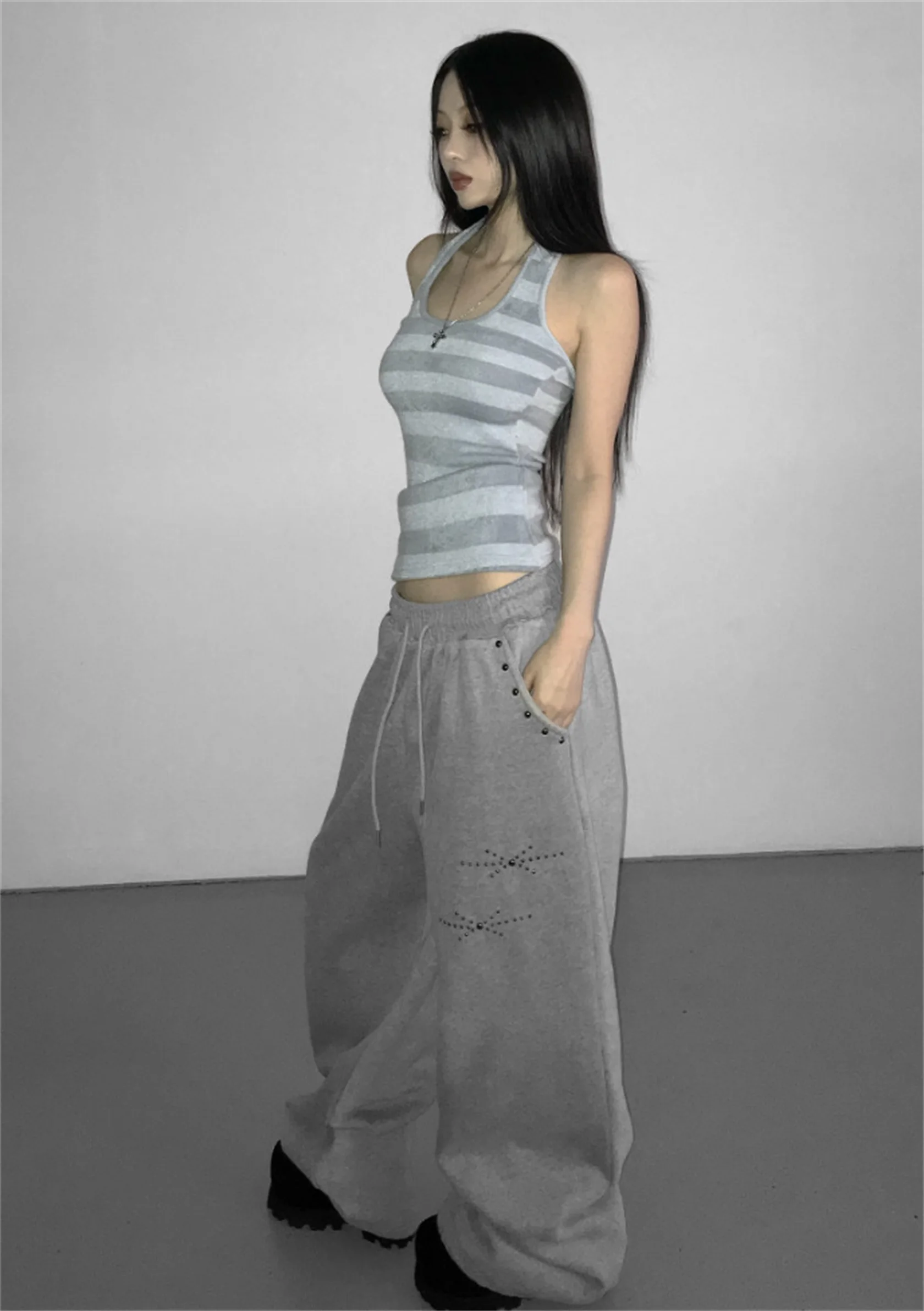 Europäische und Amerikanische Street-Style Casual Y2K Retro Harajuku Hot Stamping Gerade Hosen mit Hoher Taille Hip-Hop Sporthosen