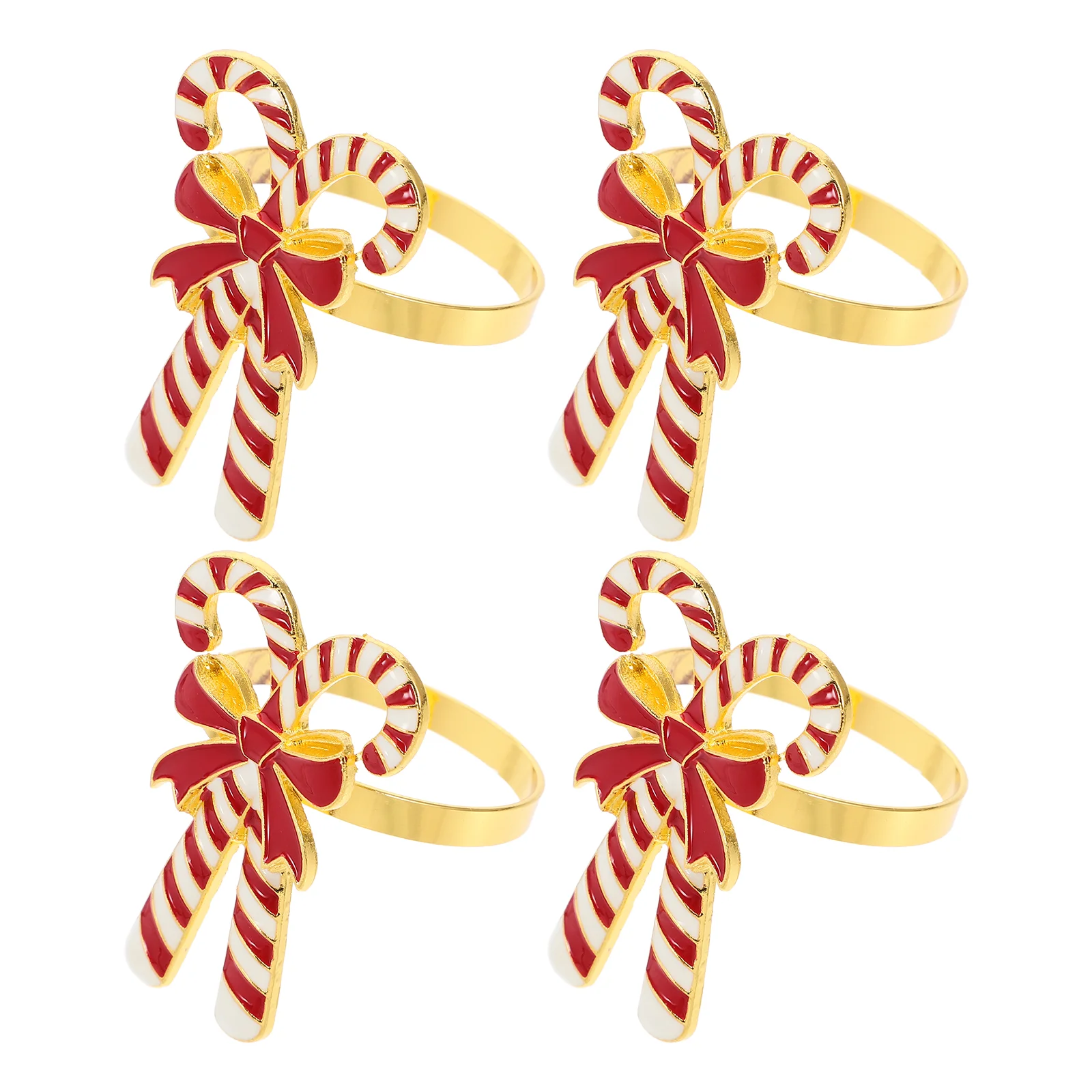 

4 Pcs Christmas Bow Festival Alloy Creative Napkin Buckle Ring 4pcs Candy Canes Rings Serviette Holder Wreath Banquet