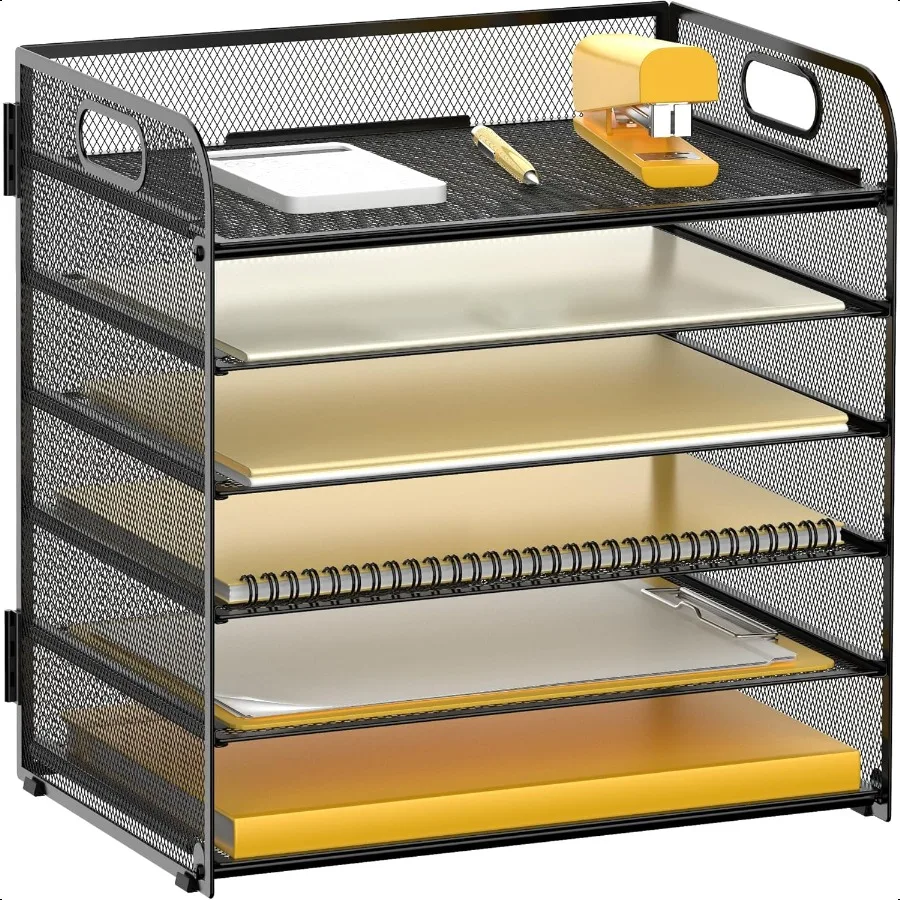 

6 Tier Desk Paper Letter Organizer Tray Mesh File Organizer Letter Tray for Office Home 1 Black