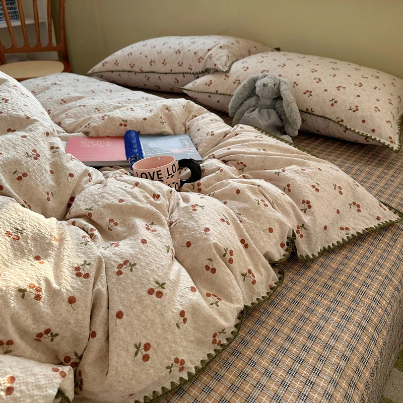 Fall 4 Pieces Floral Bedding Sets Full High Quality Cotton Duvets Cover Set with Pillowcase Bed Sheet Single Queen King Size