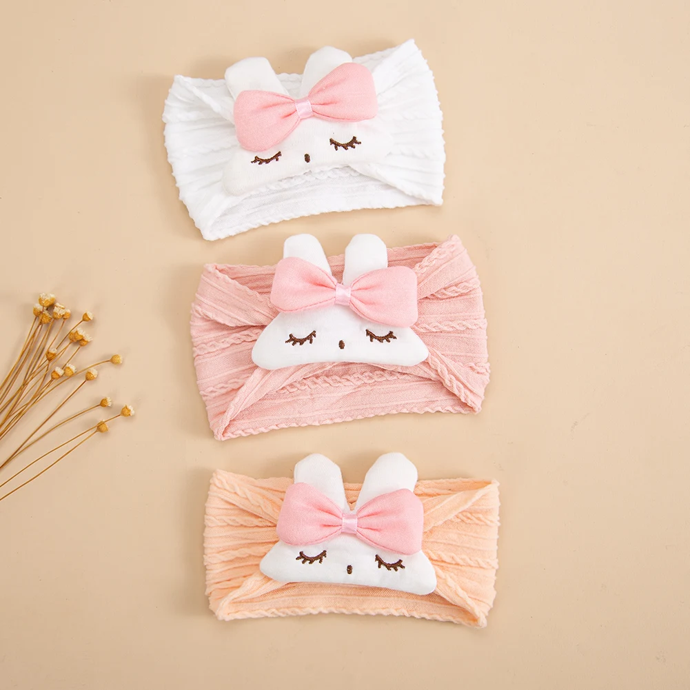 Cute Carton Rabbit Stetrch Baby Headbands Easter Day Dance Party Ealstic Hair Bands Cable Knit Nylon Headwraps 0-3T Headwear