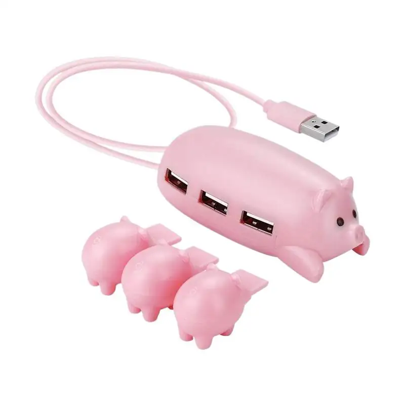 USB Docking Station Cute Swine Shaped USB Adapter Hub 3 Port USB Adapter Hub USB Splitter With 3 Hog Decoration Lids For Laptop