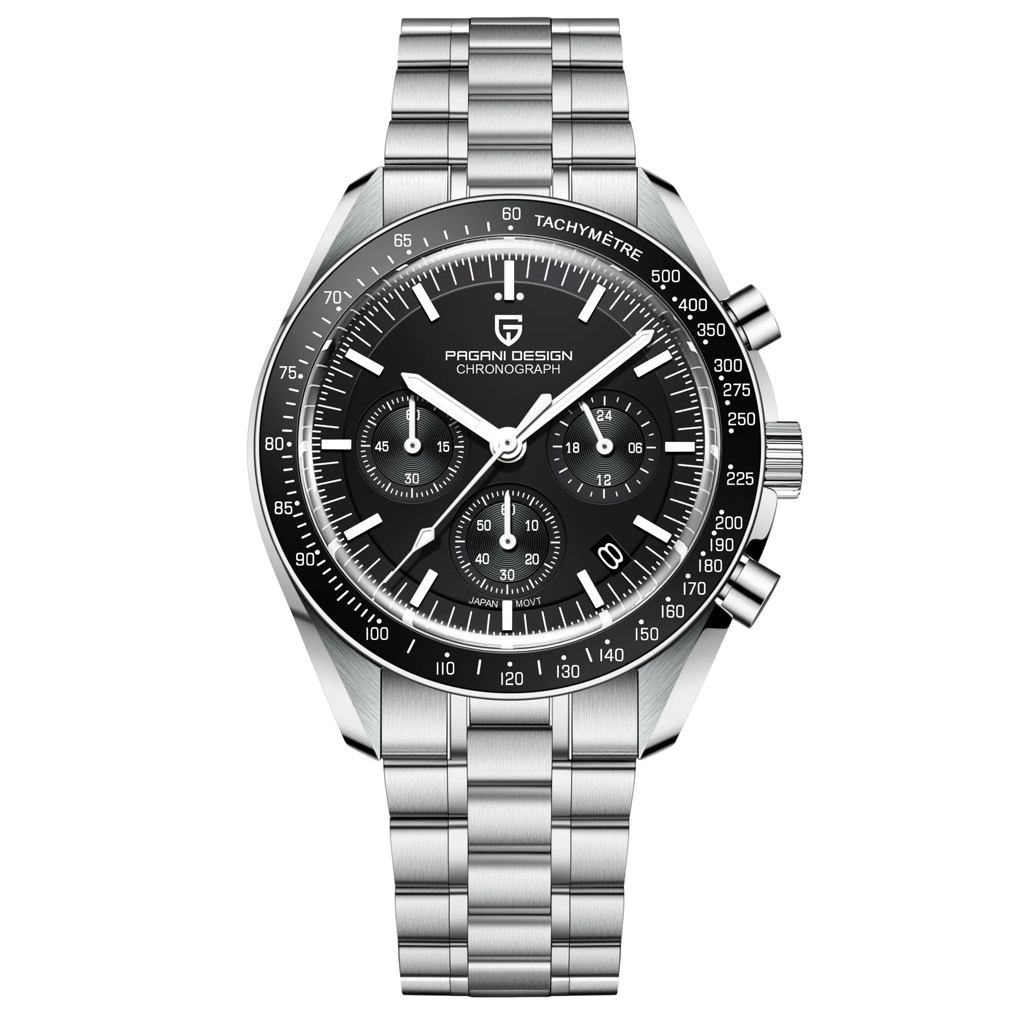 PAGANI DESIGN 500 Tachometer Kreis Sport Chronograph 316L Vollstahl Leuchtende Herrenuhr AR Saphir Japan Uhrwerk Luxus Herrenuhr