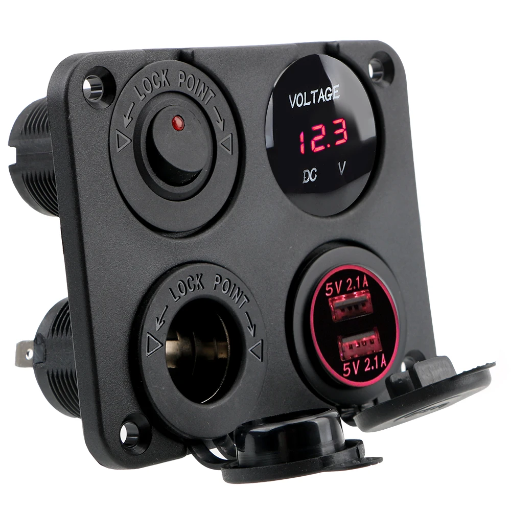 Auto Wohnmobil LKW Camper Fahrzeug-Schalter 12V Zigarettenanzünder 4-in-1 Autoladegerät Dual USB-Ladegerät 4,2A Voltmeter für Boot Marine
