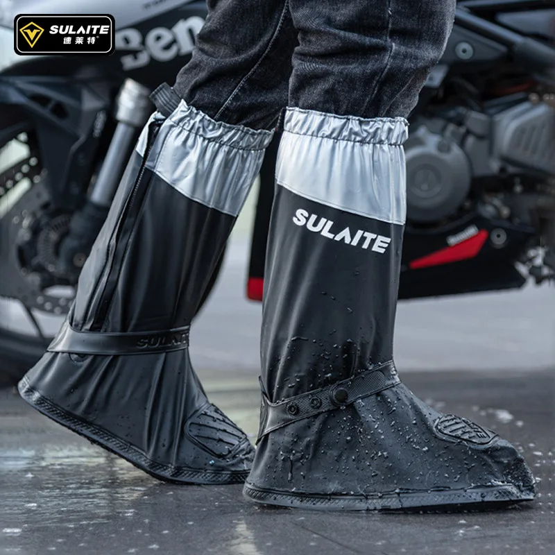 

SULAITE Motorcycle Thickened Anti-Slip Waterproof Rain Boots Shoe Cover Reflective Cycling Shoe Protection Reusable Motorcyclist