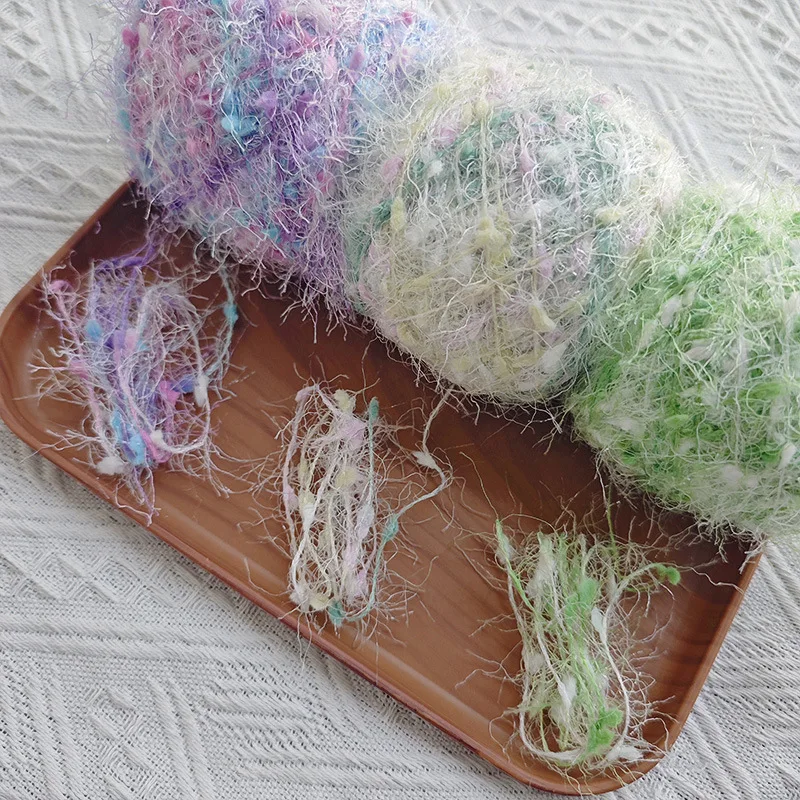 50g Fine Wool Bright Silk Feather Bean Thread. Popcorn Bean Flash Wiring. Handmade Crochet Hair Tie Bag Doll Wool