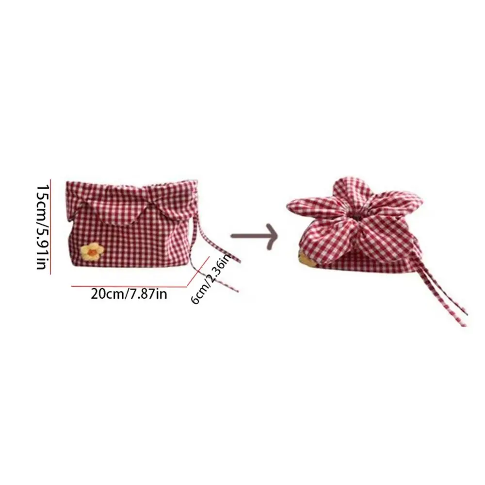 Literarischen Koreanischen Stil Plaid Kordelzug Tasche Druck Nette Blume Handtasche Große Kapazität Tragbare Kleine Umhängetasche Urlaub