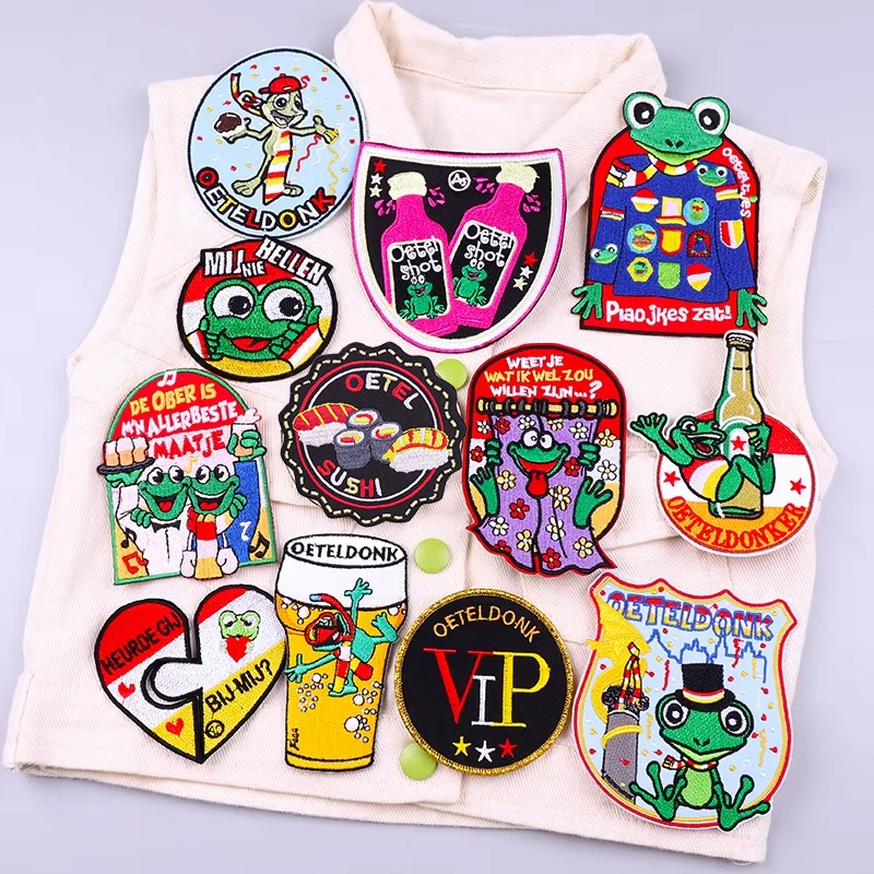Oeteldonk Emblem Frosch Patch DIY Abzeichen Karneval für Niederlande Eisen auf Stickerei Patches für Kleidung Dekoration Applikation