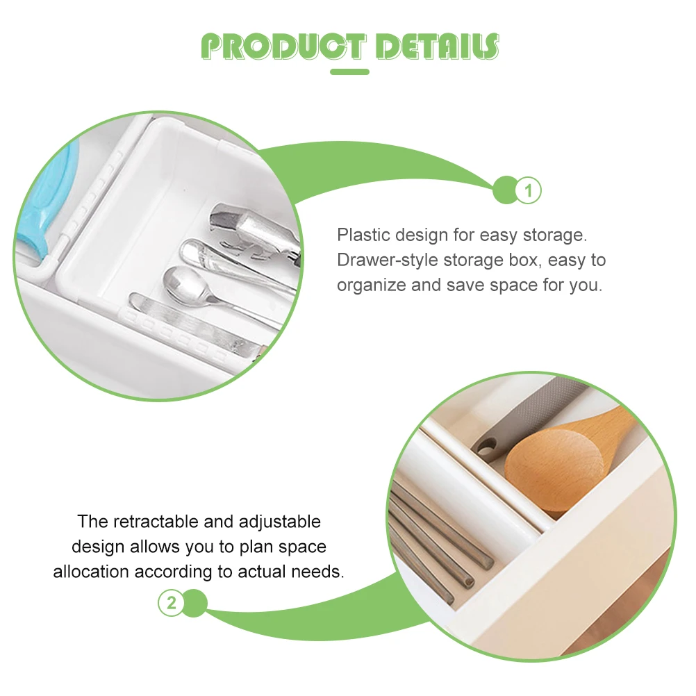 

Adjustable Drawer Organizer Tray Plastic Storage Box For Desk Kitchen Countertop Expandable Multi-Function Drawer Storage