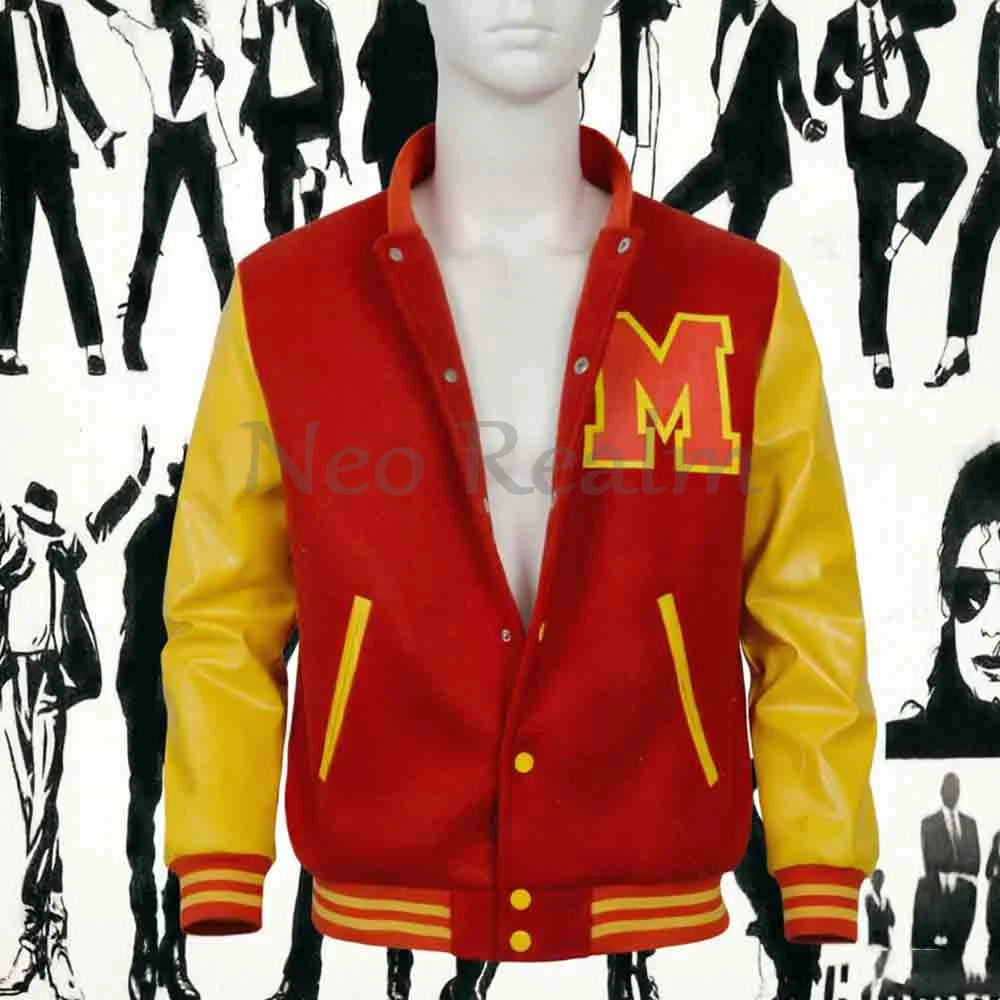 Herren Dancing King Cosplay Retro-Jacke Rot-Gelb Colorblock Varsity Bomberjacke Bühnen- und Alltagskleidung Oster-Outfit