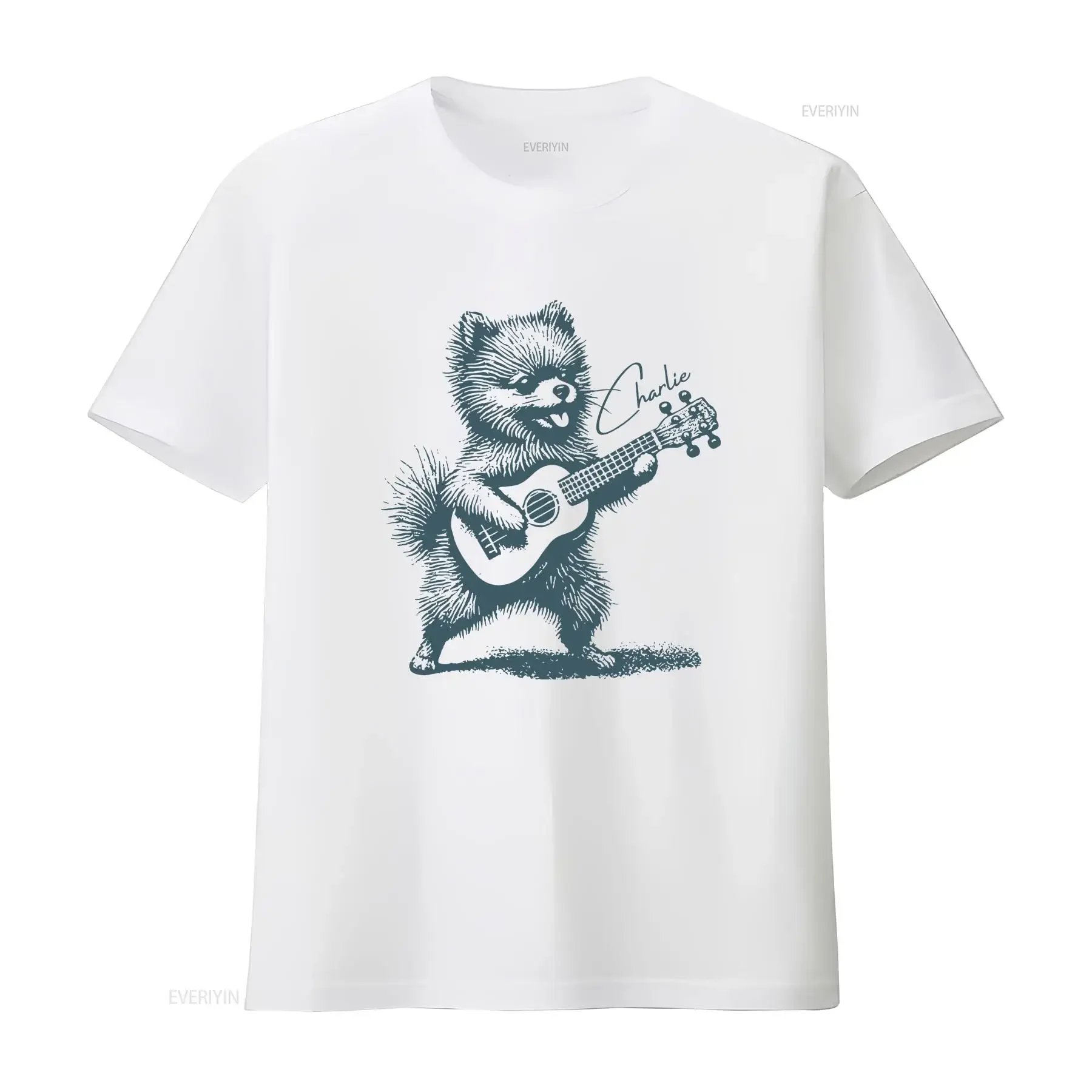 Pomeranian Ukulele T Shirt Fun Design Featuring a Dog Playing the for Music Loving Fans Guitar Player vintage Washed graphic