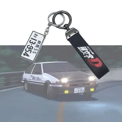 Leder Schlüsselanhänger Initial D Fujiwara Tofu Shop Auto AE86 Nummernschild Schlüsselanhänger Metall PU Schlüsselhalter Jdm Innenraum Autozubehör