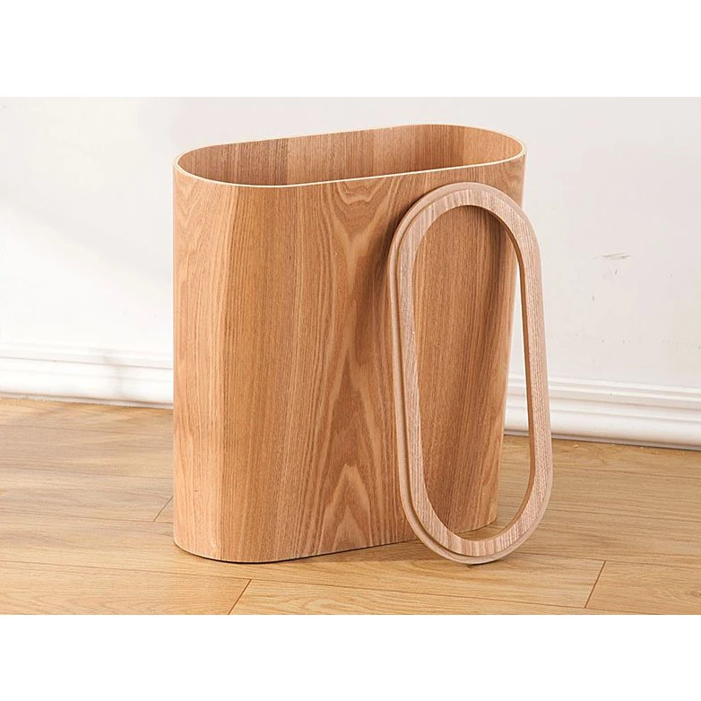 Nordic Stitched Wooden Trash Can Household Living Room Bedroom Kitchen Toilet Gap Super Narrow Creative Paper Basket Walnut Wood