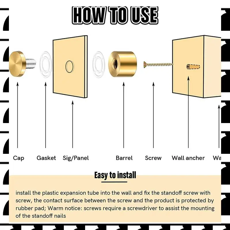 

A44U 48 Sets Standoff Screws Advertising Nail Standoff Wall Mounting Hardware For Hanging Acrylic Picture Frame (25 X 25Mm)