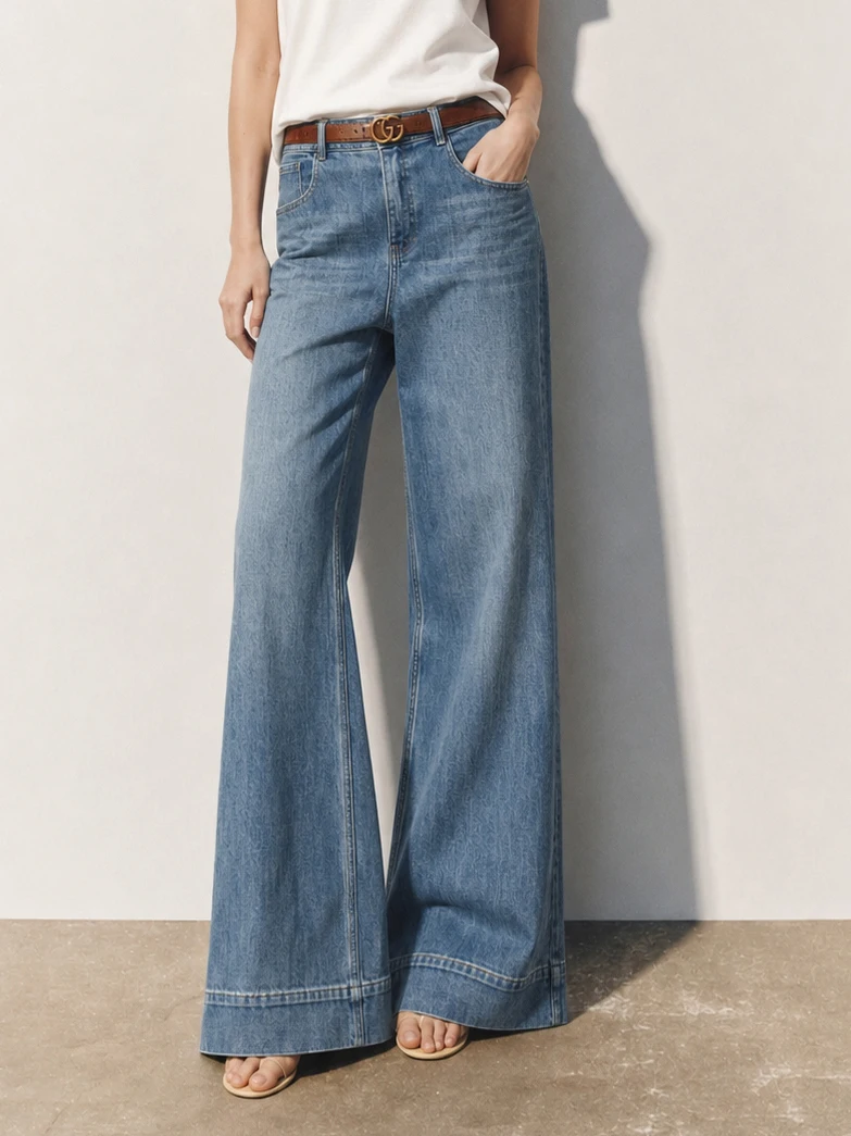 Classic Cotton Stretch Denim Jeans Mid-Rise Straight Leg Wide Leg Casual Trousers Women's Comfortable Fit Four Seasons