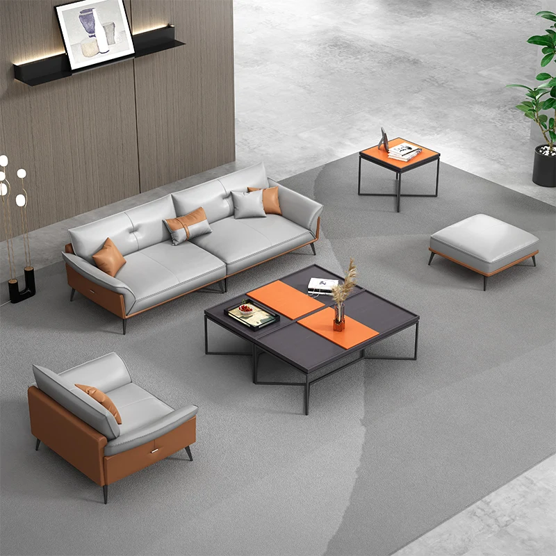 

Office furniture Office sofa simple modern meeting area Negotiation reception room business three office sofa coffee table