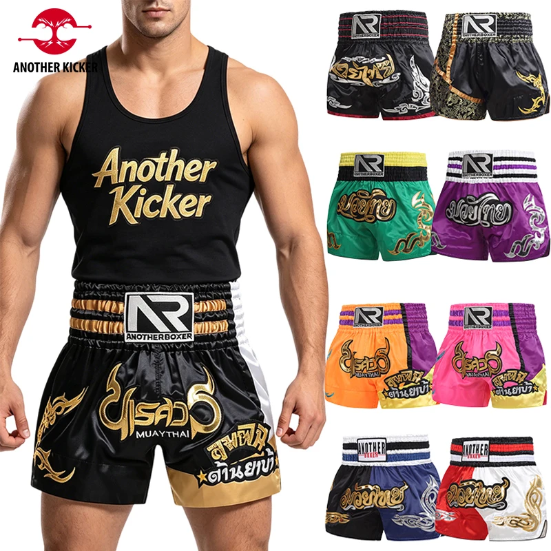 

Thai Boxing Shorts Child Women Men Muay Thai Shorts Satin Embroidered Grappling Martial Arts Clothing Gym Kickboxing MMA Shorts