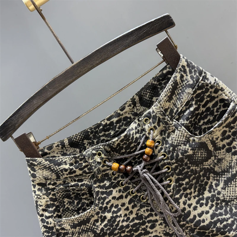 American Spice Girl Retro Leopard Print Wide-leg Shorts Women's Summer New Design Straps Fashionable and Thin A-line Hot Pants