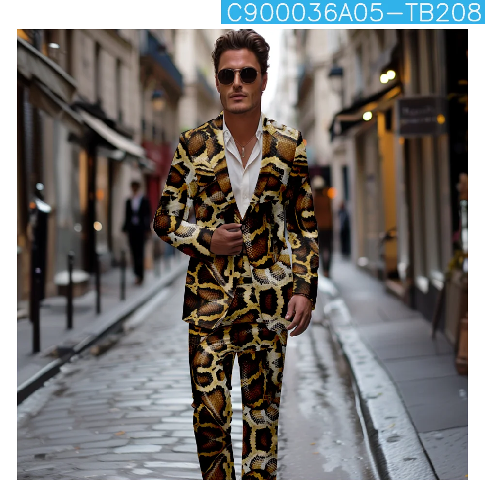 الأصفر الأفعى قميص رجالي الدعاوى ثلاثية الأبعاد طباعة Harajuku الرجال Casuan الرجال التلبيب كم طويل قميص السراويل الطويلة قطعتين مجموعة مخصصة